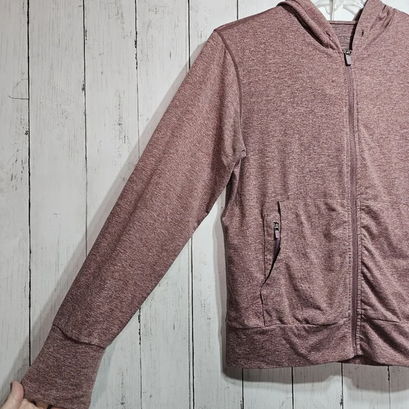 Quince FlowKnit Front Zip Hoodie Stretch Heathered Burgundy Jacket Size Medium. - Picture 4 of 12